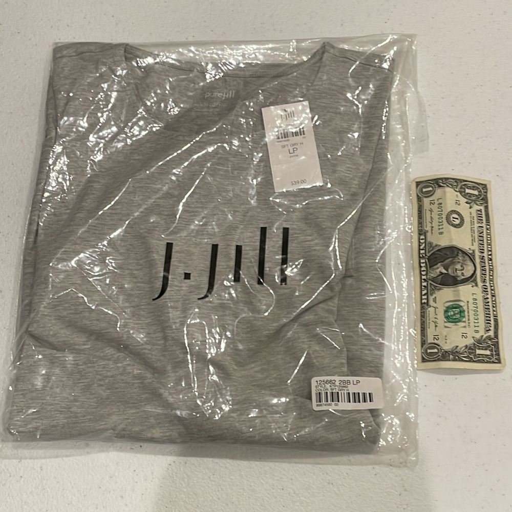 NEW Pure J Jill WOMENS LARGE PETITE Gray Stretch Long-Sleeve Shirttail Tee Shirt - Picture 15 of 16